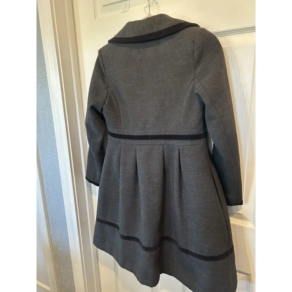 Rothschild Vintage Girls 12 Gray Princess Coat Black Velvet Trim Holiday Party